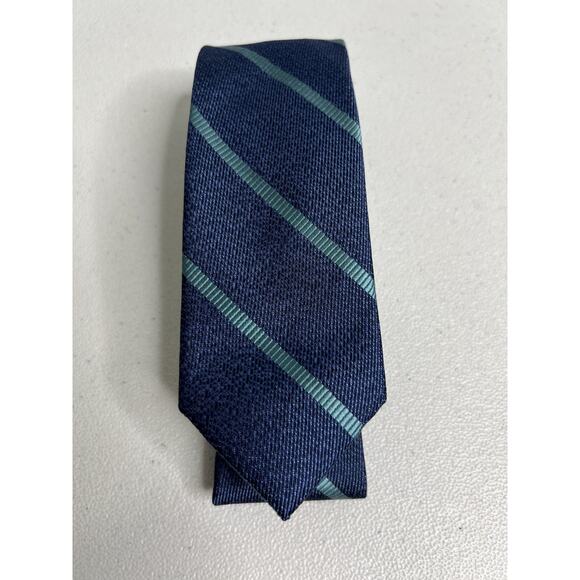Bar III Blue and Teal/Green Striped Pattern Silk Blend Skinny Designer Tie NWT - Picture 1 of 7